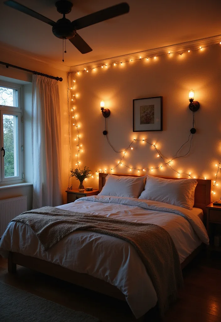 12 Wall Ideas Bedroom for Texture Color and Stylish Updates - 12. Creative Lighting Solutions