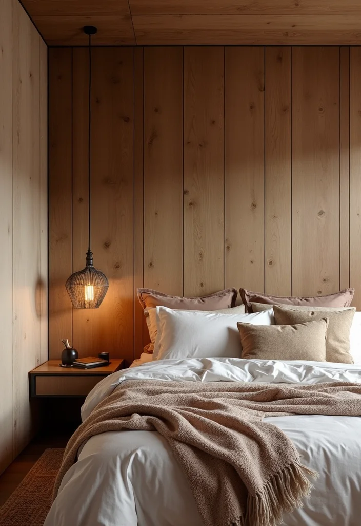 12 Wall Ideas Bedroom for Texture Color and Stylish Updates - 3. Wood Paneling for Rustic Appeal