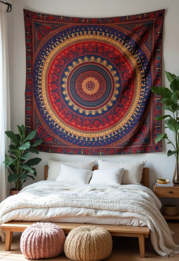 12 Wall Ideas Bedroom for Texture Color and Stylish Updates - 6. Vibrant Tapestries