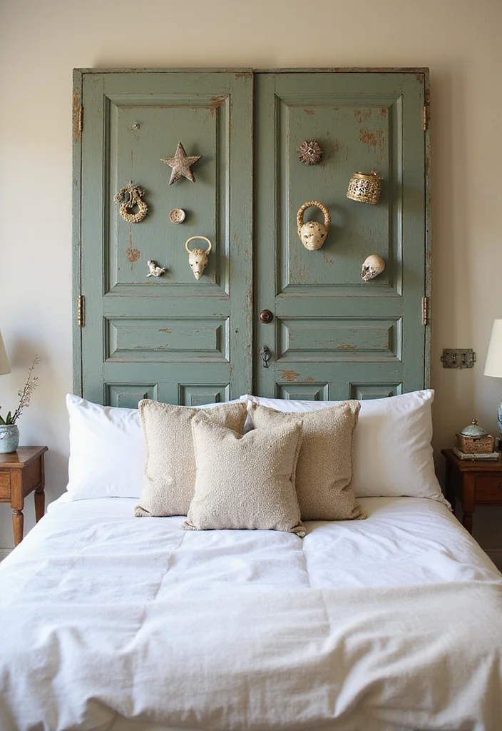 12 Wall Ideas Bedroom for Texture Color and Stylish Updates - 9. Repurposed Doors as Decor