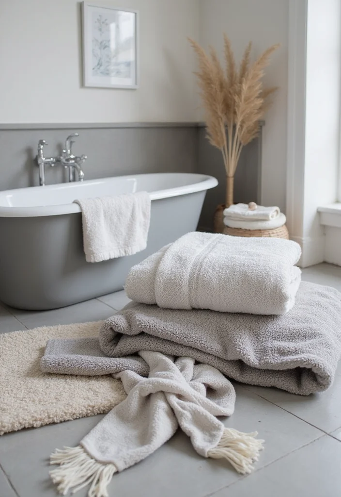 14 Bathroom Ideas Grey for Soft Calm Modern Neutrals - 4. Neutral Textiles