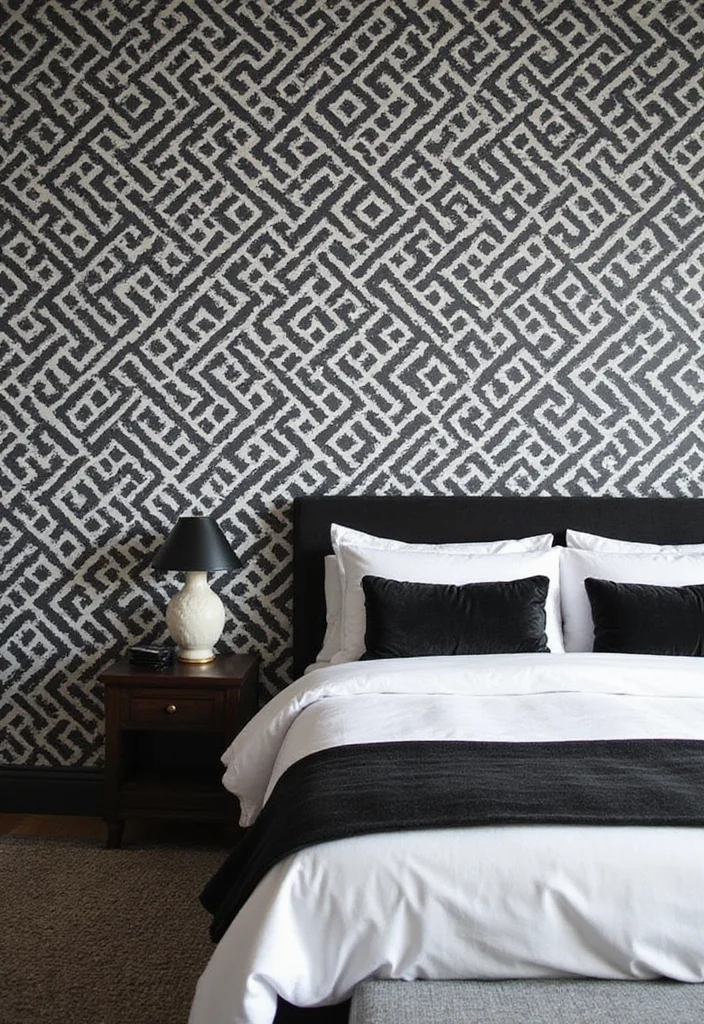 14 Black and White Bedroom Ideas for Crisp Modern Contrast 1. Bold Geometric Patterns