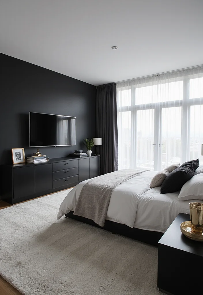 14 Black and White Bedroom Ideas for Crisp Modern Contrast 10. Black Accent Furniture