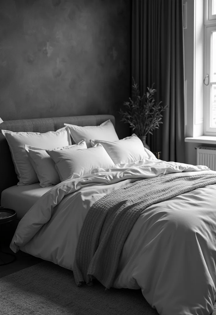 14 Black and White Bedroom Ideas for Crisp Modern Contrast 11. Monochromatic Bedding Sets