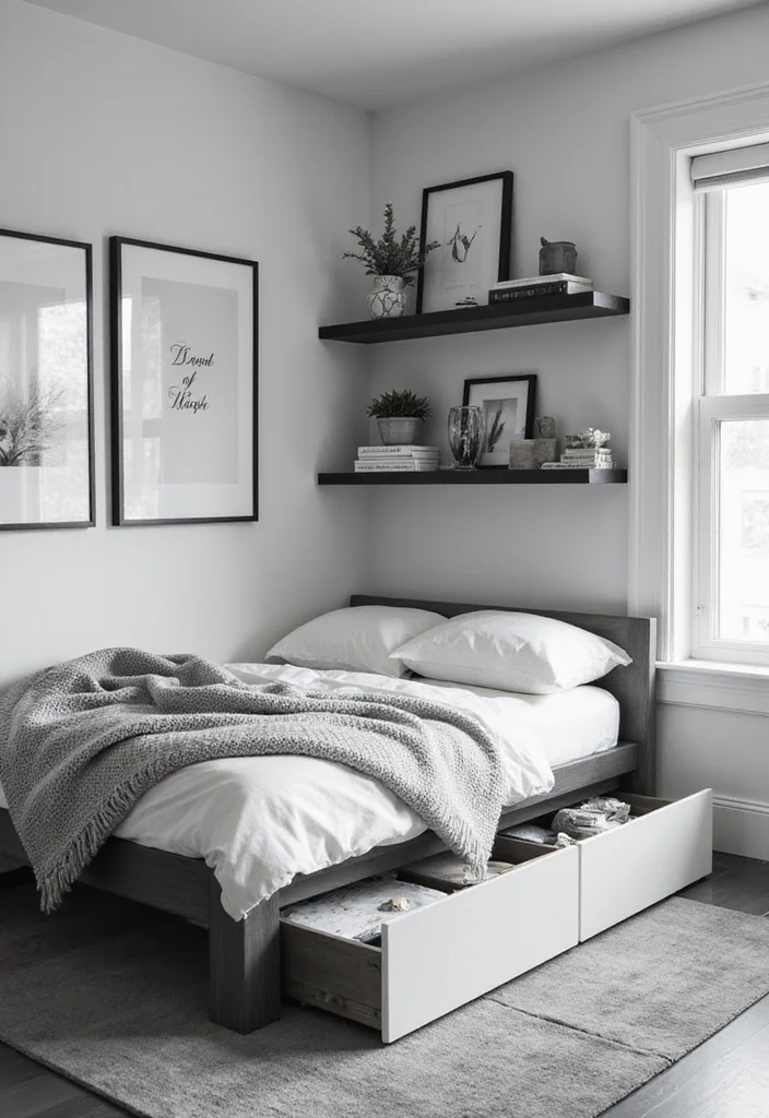 14 Black and White Bedroom Ideas for Crisp Modern Contrast 13. Stylish Storage Solutions