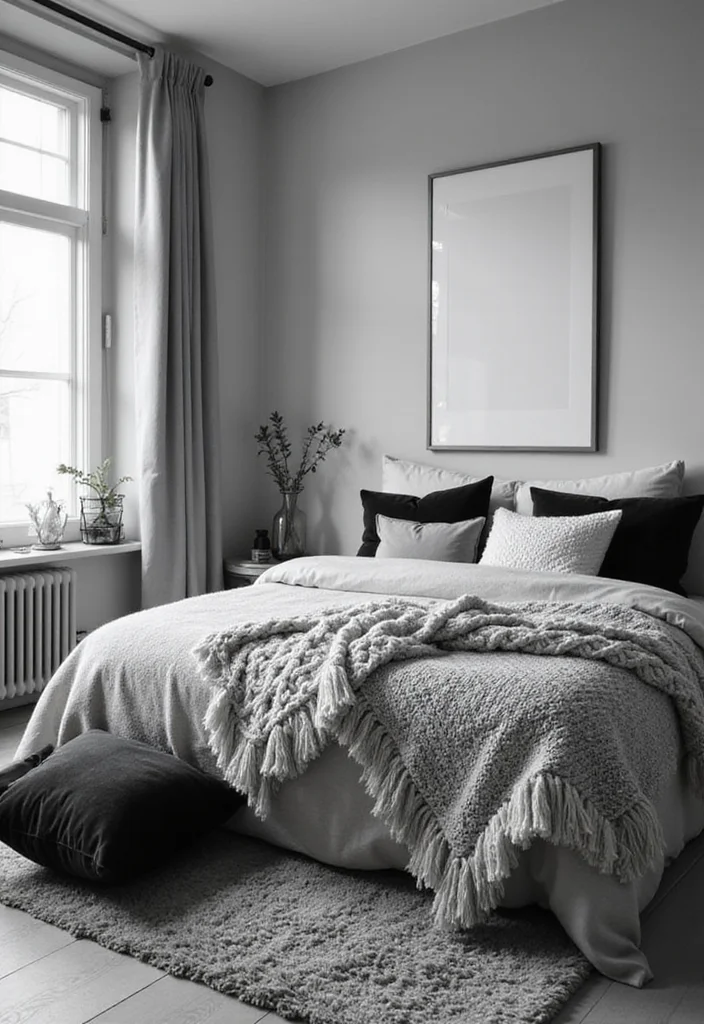 14 Black and White Bedroom Ideas for Crisp Modern Contrast 3. Textured Layers