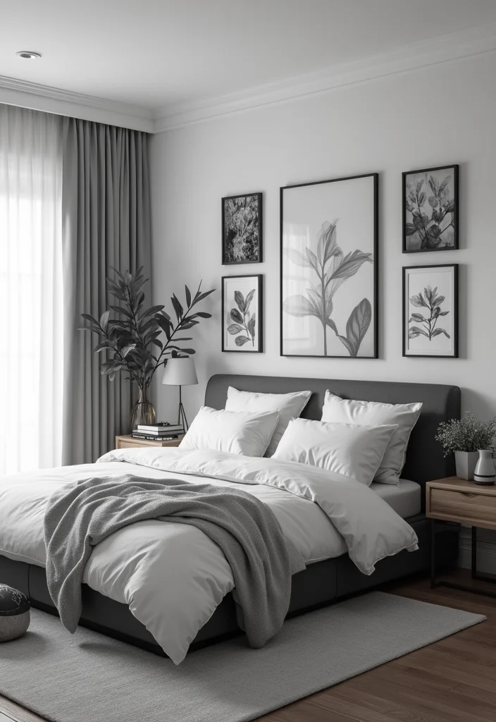 14 Black and White Bedroom Ideas for Crisp Modern Contrast 5. Monochrome Artwork