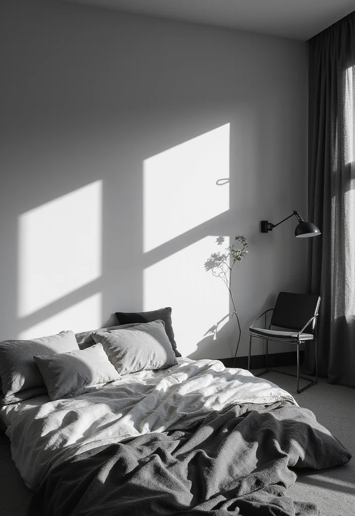 14 Black and White Bedroom Ideas for Crisp Modern Contrast 7. Play with Lighting and Shadows