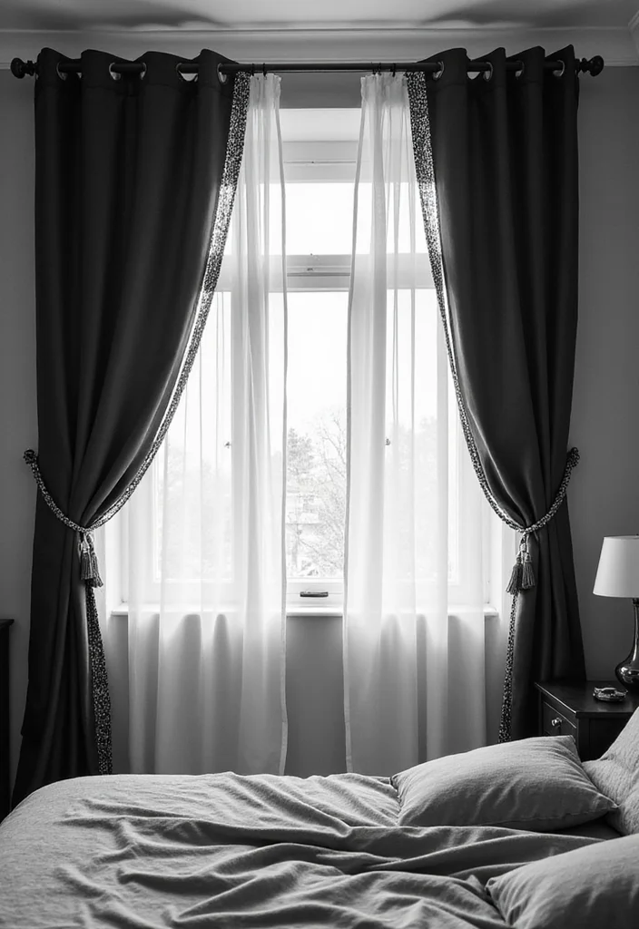 14 Black and White Bedroom Ideas for Crisp Modern Contrast 8. Monochrome Curtains
