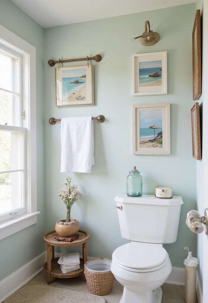 14 Coastal Bathroom Ideas for Breezy Light Calm Style 12. Vintage Coastal Decor