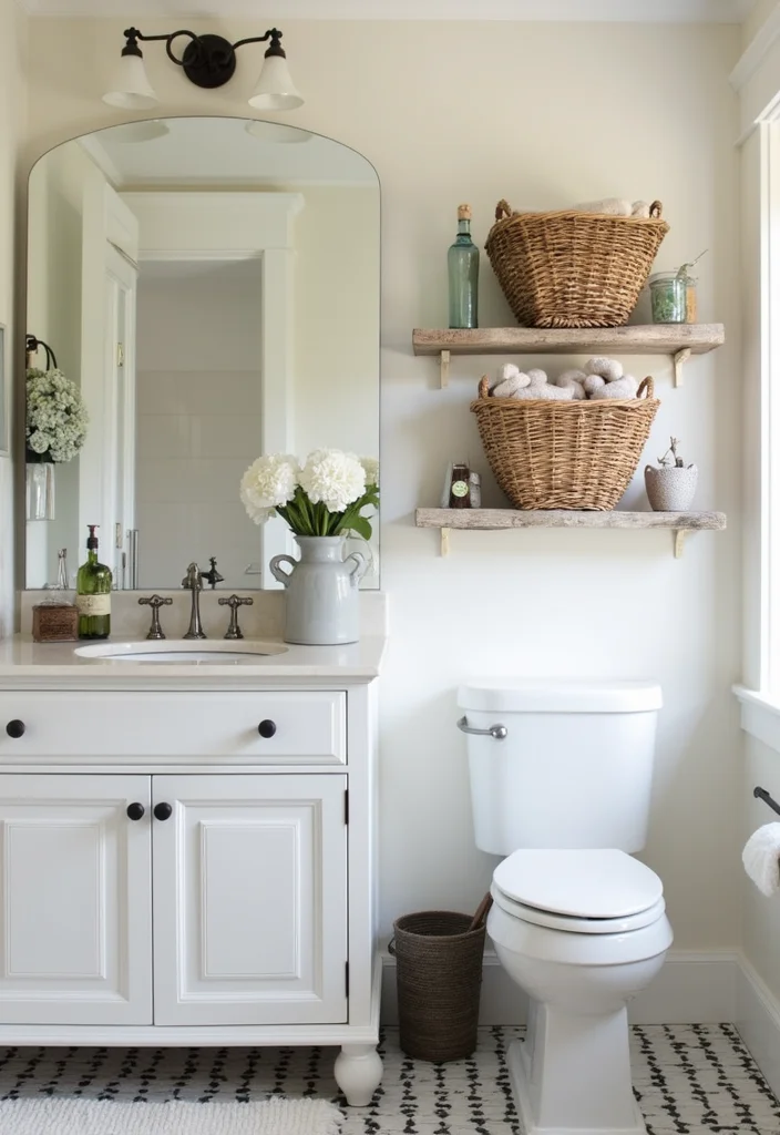 14 Coastal Bathroom Ideas for Breezy Light Calm Style 13. Creative Storage Solutions