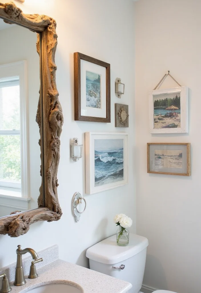 14 Coastal Bathroom Ideas for Breezy Light Calm Style 5. Coastal Wall Art