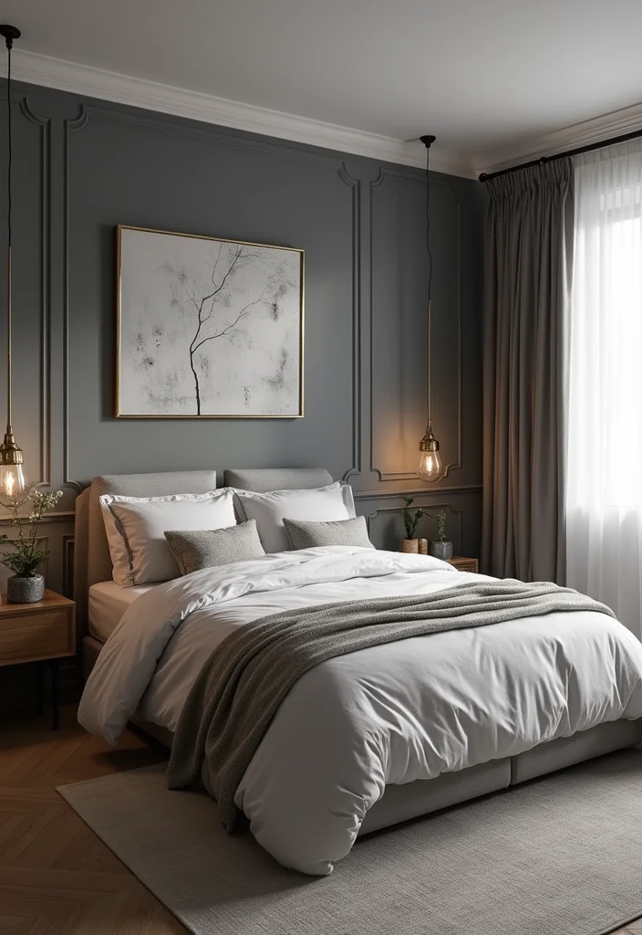 14 Grey Bedroom Ideas for Soft Cozy Modern Neutral Atmosphere - 10. Incorporating Metallic Accents
