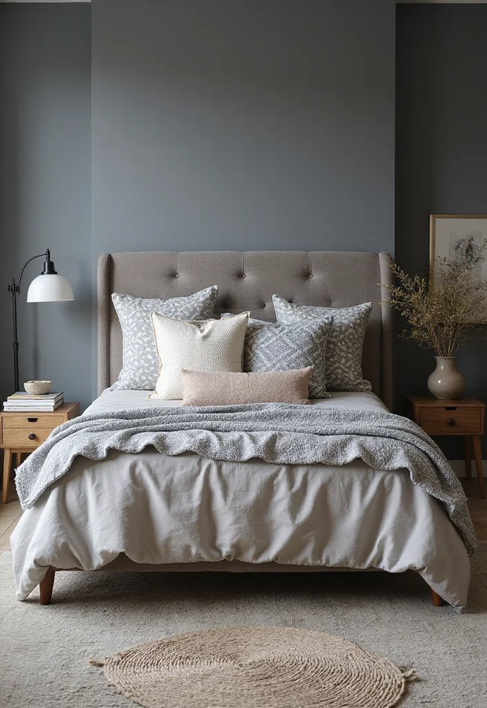 14 Grey Bedroom Ideas for Soft Cozy Modern Neutral Atmosphere - 12. Mixing Patterns