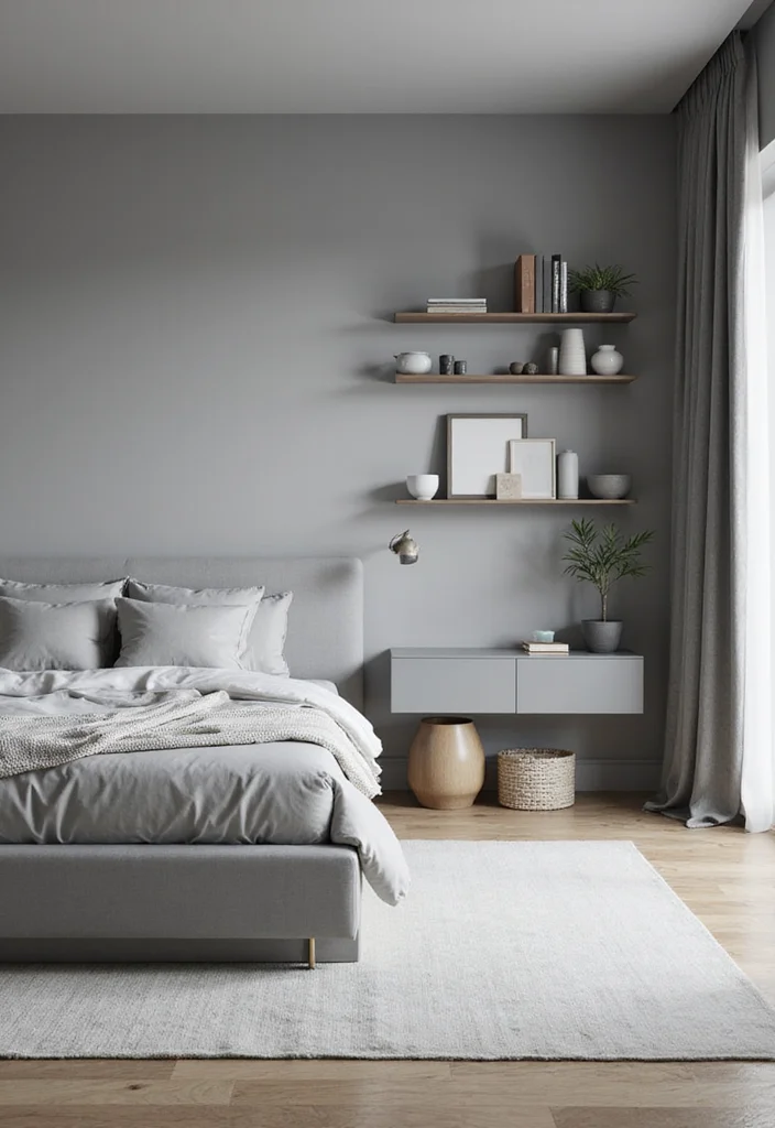 14 Grey Bedroom Ideas for Soft Cozy Modern Neutral Atmosphere - 3. Minimalist Furniture