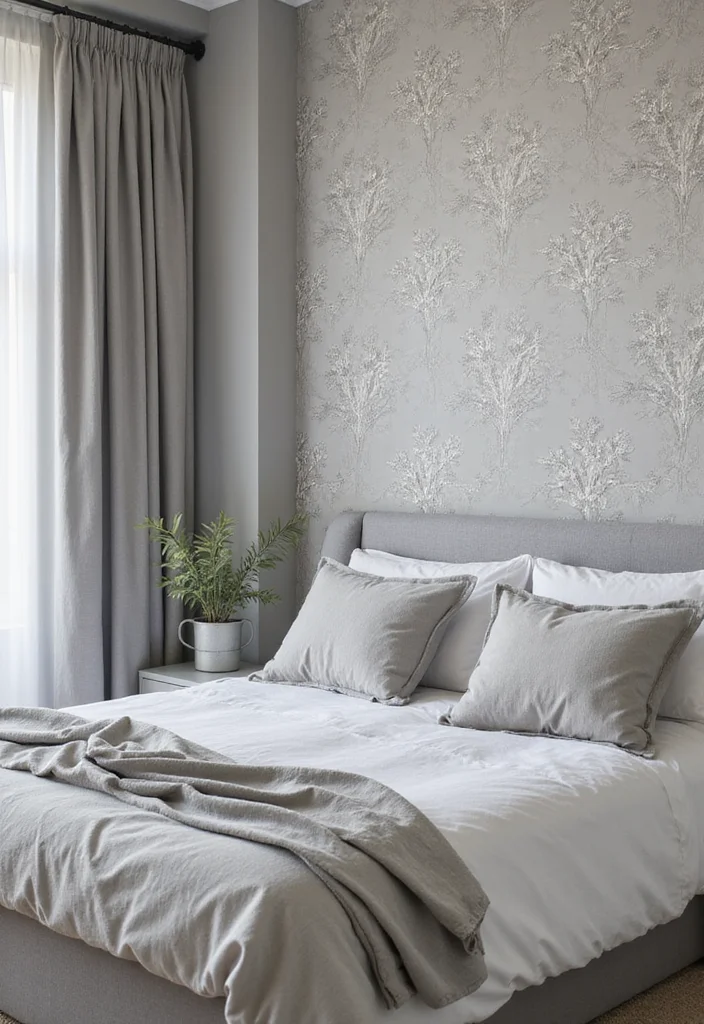 14 Grey Bedroom Ideas for Soft Cozy Modern Neutral Atmosphere - 4. Accent Wall with Wallpaper