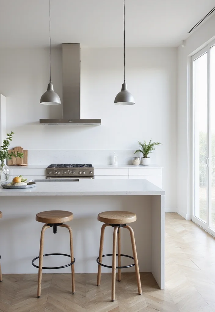 14 Kitchen Island Ideas With Seating for Social Functional Layouts - 1. Sleek White Island with Bar Stool Seating