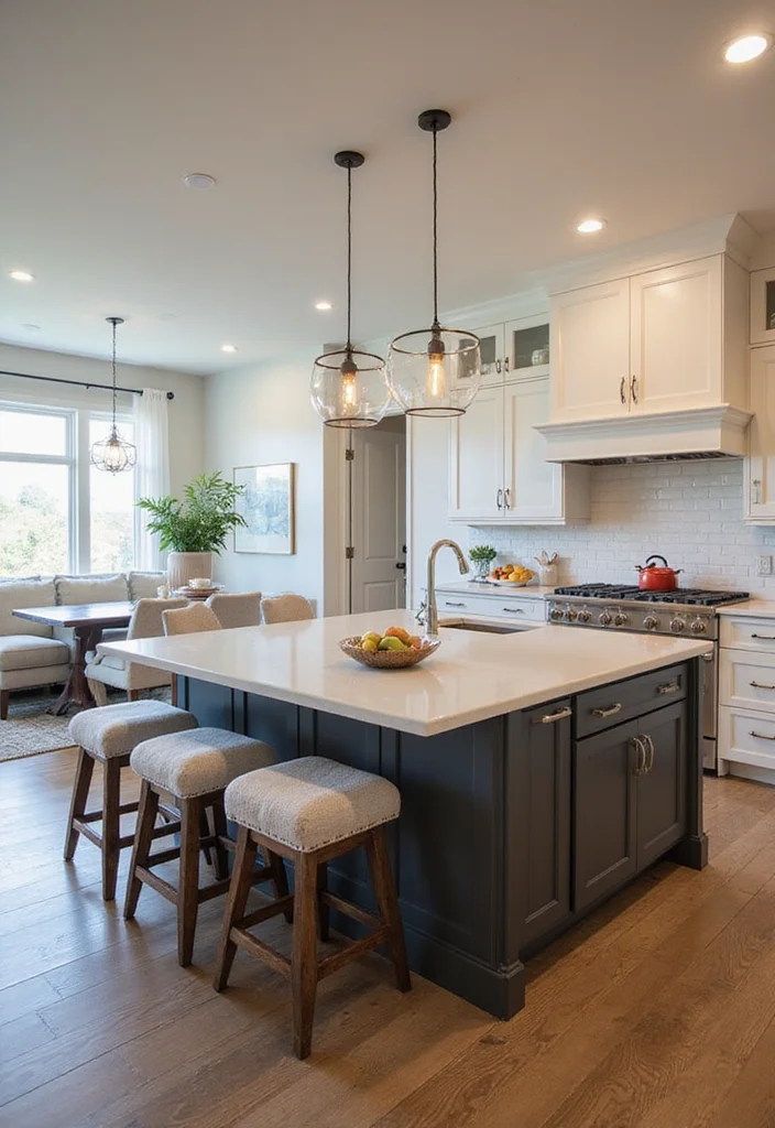 14 Kitchen Island Ideas With Seating for Social Functional Layouts - 13. Open-Concept Island with Shared Living Space Seating