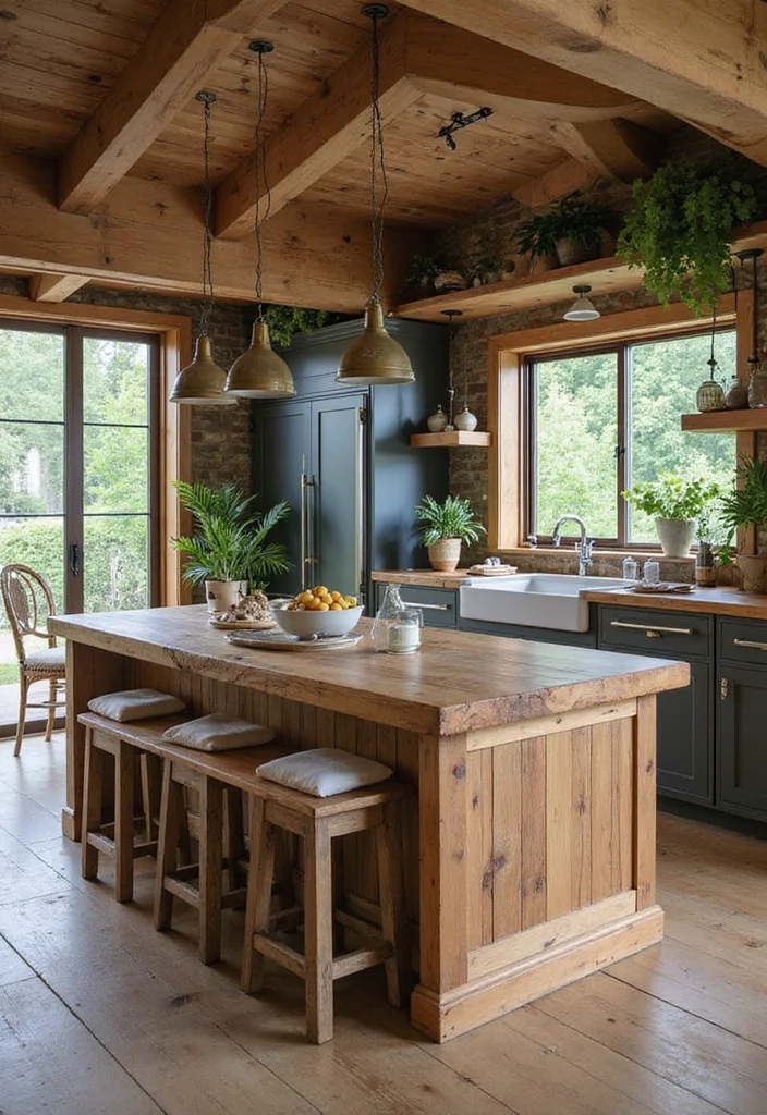 14 Kitchen Island Ideas With Seating for Social Functional Layouts - 2. Rustic Wooden Island with Casual Seating