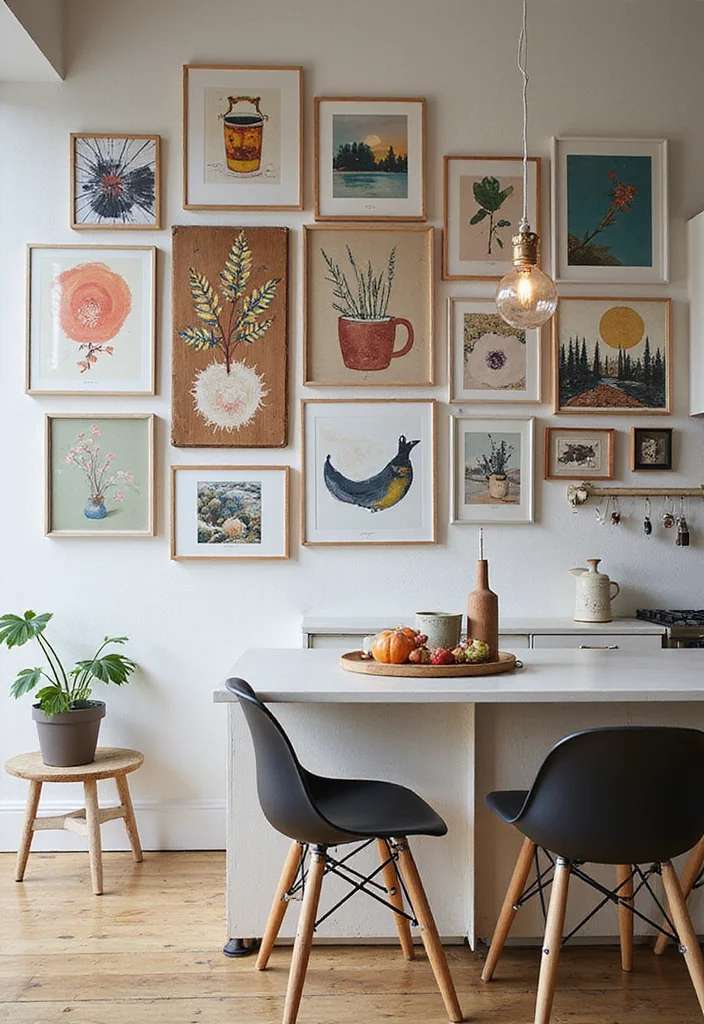 14 Kitchen Wall Design Ideas for Modern Functional Layouts - 2. Gallery Wall of Contemporary Art