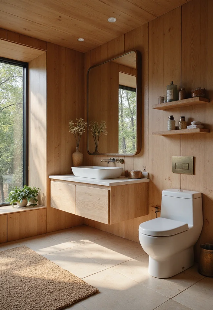 14 Large Bathroom Ideas for Open Airy Comfortable Style 11. Warm Wooden Accents