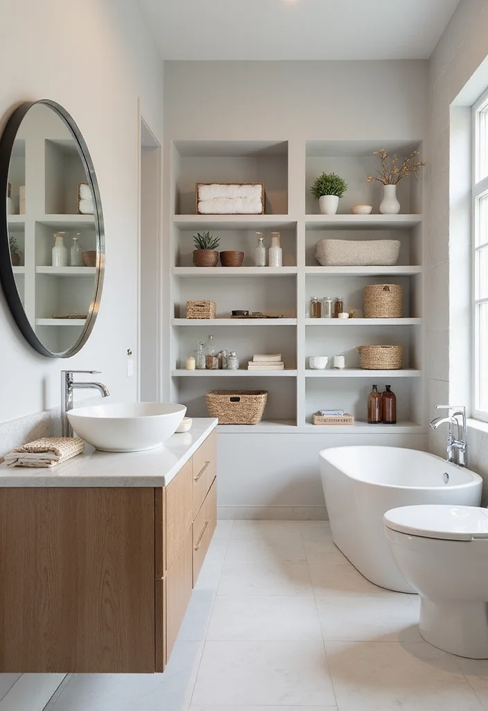 14 Large Bathroom Ideas for Open Airy Comfortable Style 6. Minimalist Storage Solutions