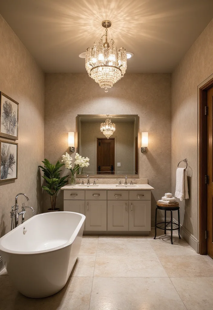14 Large Bathroom Ideas for Open Airy Comfortable Style 7. Statement Lighting Fixtures