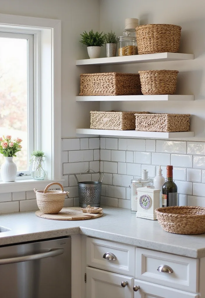 14 Small Kitchen Ideas Modern for Clean Efficient Living - 13. Decorative Storage Baskets