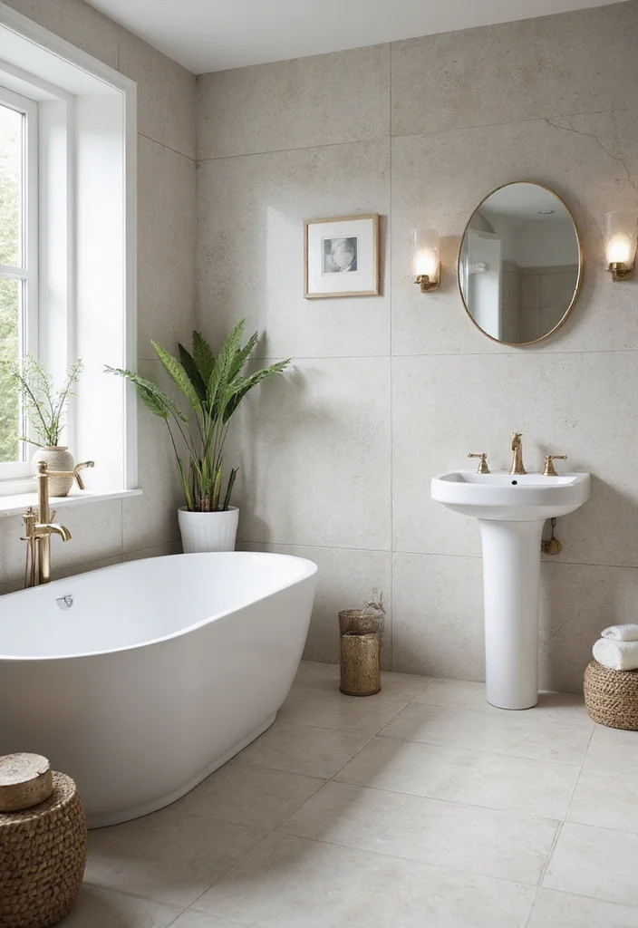 14 Wallpaper Bathroom Ideas for Pattern Personality and Charm - 10. Textured Tile Effect: Wallpaper that Mimics Tiles