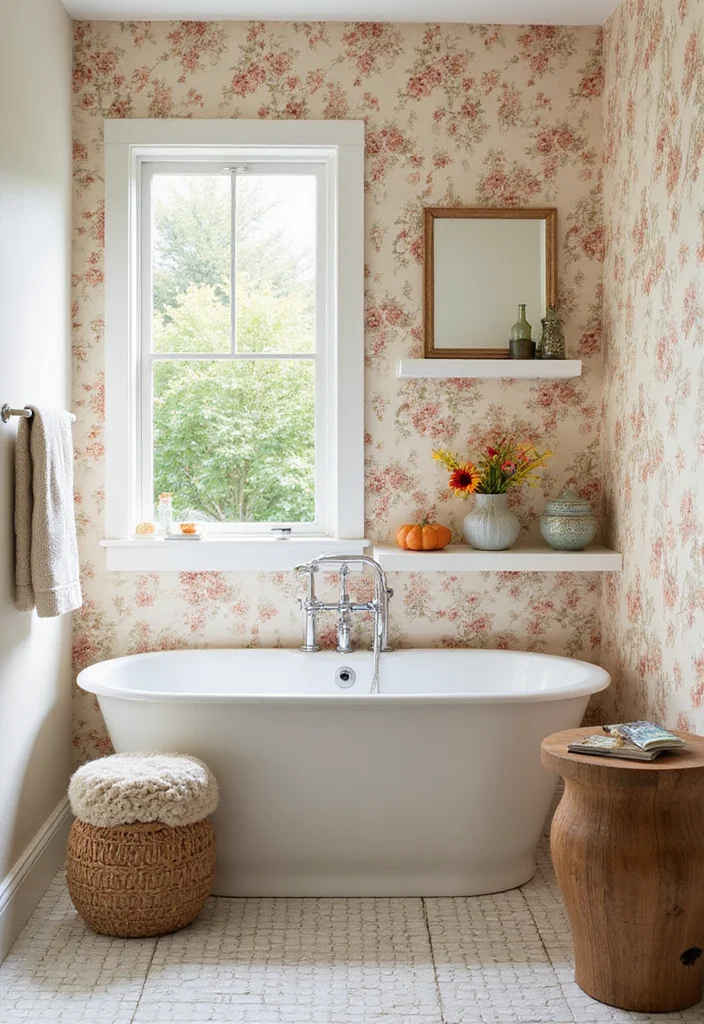 14 Wallpaper Bathroom Ideas for Pattern Personality and Charm - 11. Seasonal Styles: Wallpaper for Year-Round Refresh