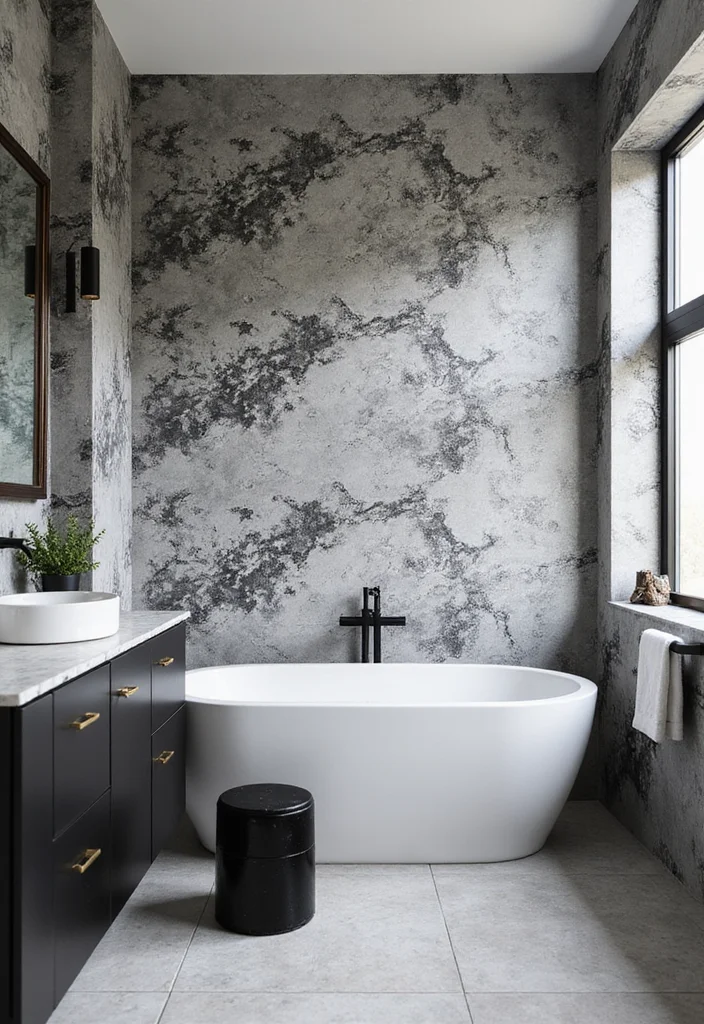 14 Wallpaper Bathroom Ideas for Pattern Personality and Charm - 12. Monochrome Magic: One-Color Designs for Sophistication