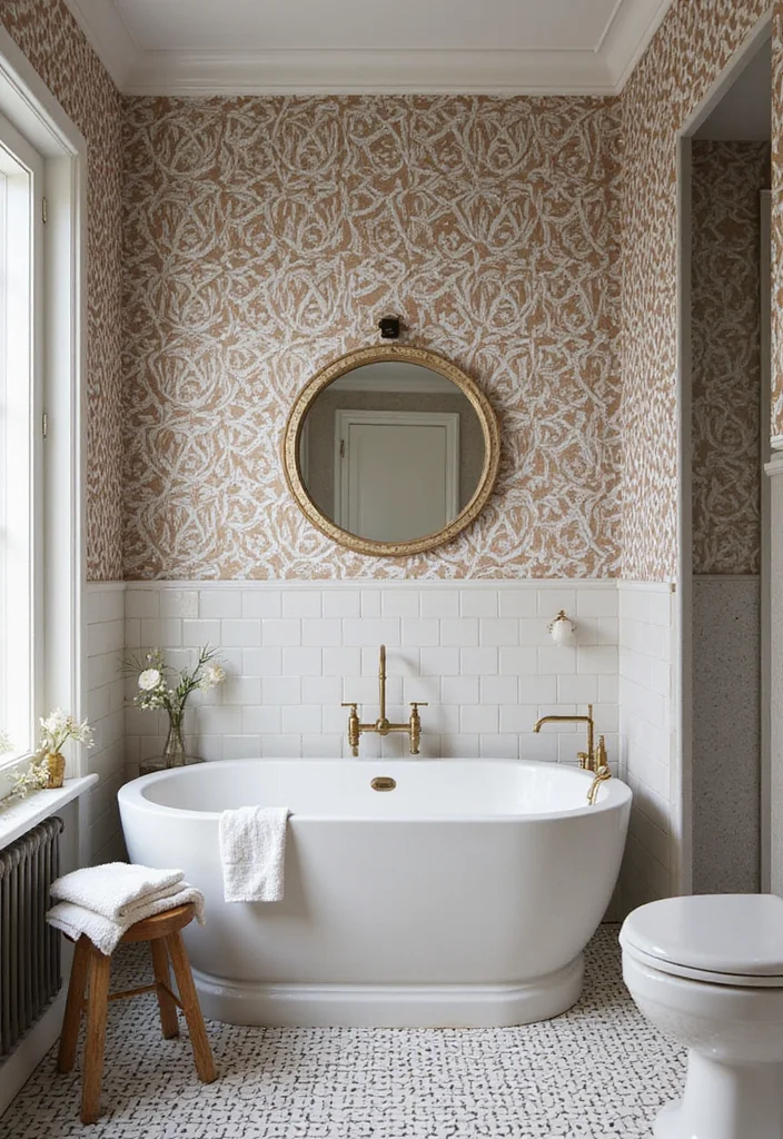 14 Wallpaper Bathroom Ideas for Pattern Personality and Charm - 2. Geometric Glamour: Modern Patterns for a Chic Look
