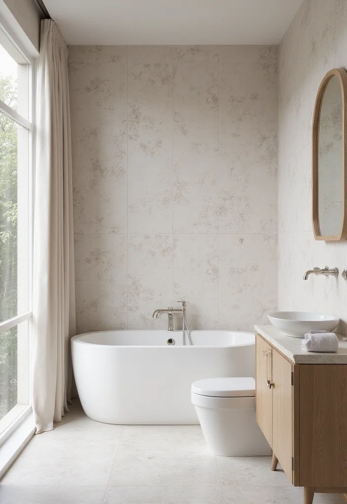 14 Wallpaper Bathroom Ideas for Pattern Personality and Charm - 7. Minimalist Magic: Simple Patterns for a Clean Aesthetic