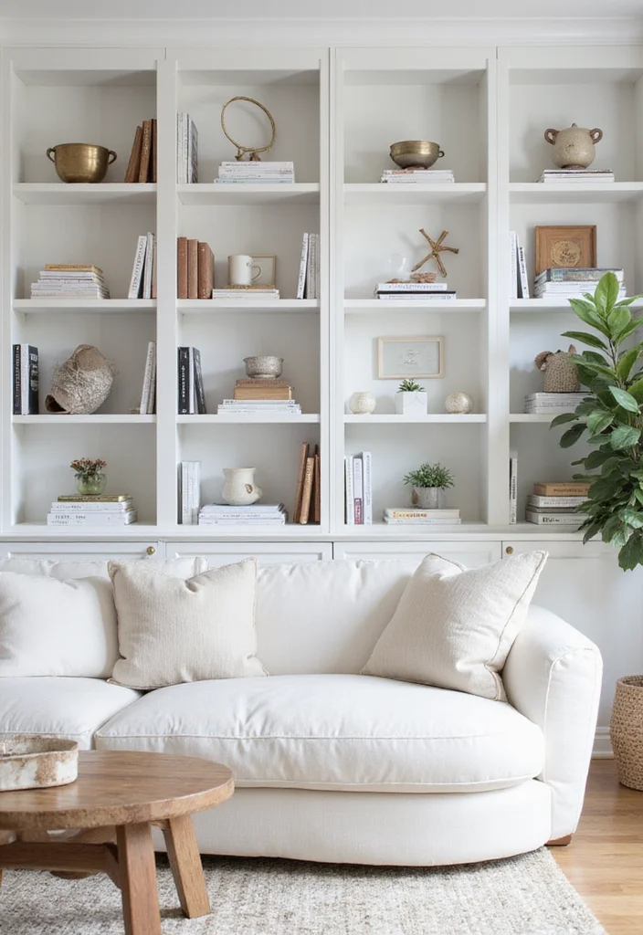 14 White Living Room Ideas for Bright Clean Airy Style - 9. Open Shelving