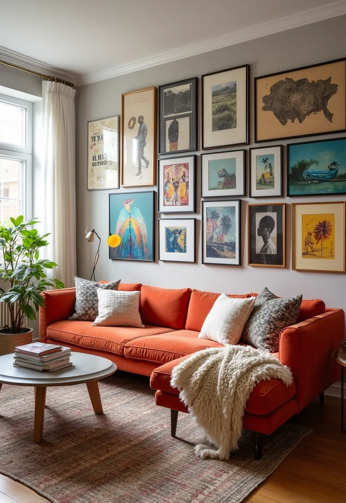 16 Open Concept Living Room Ideas for Spacious Functional Flow - 13. Artistic Display with Gallery Walls