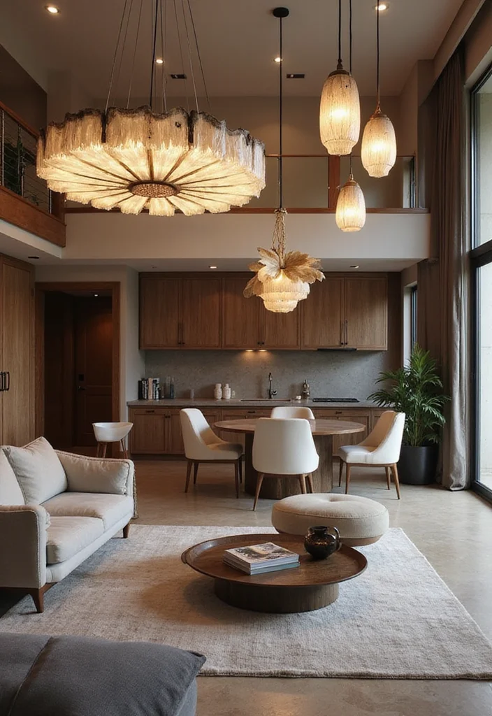 16 Open Concept Living Room Ideas for Spacious Functional Flow - 8. Light Fixtures that Make a Statement