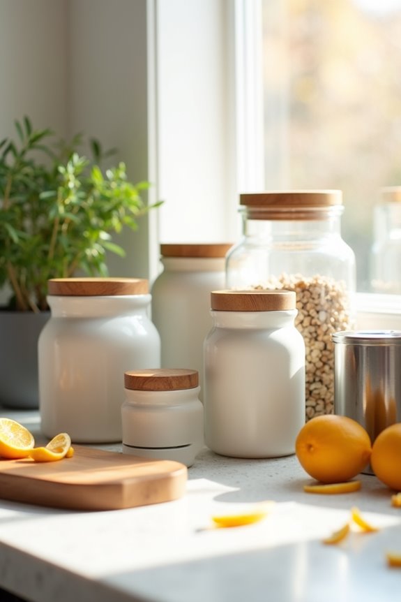 beautiful glass canisters unify counter display