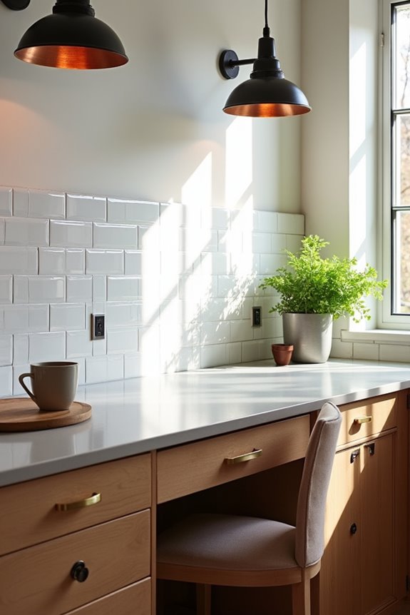 brushed hardware unifies kitchen desks