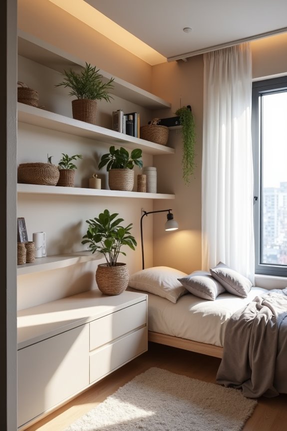 floating shelves optimize space and decor