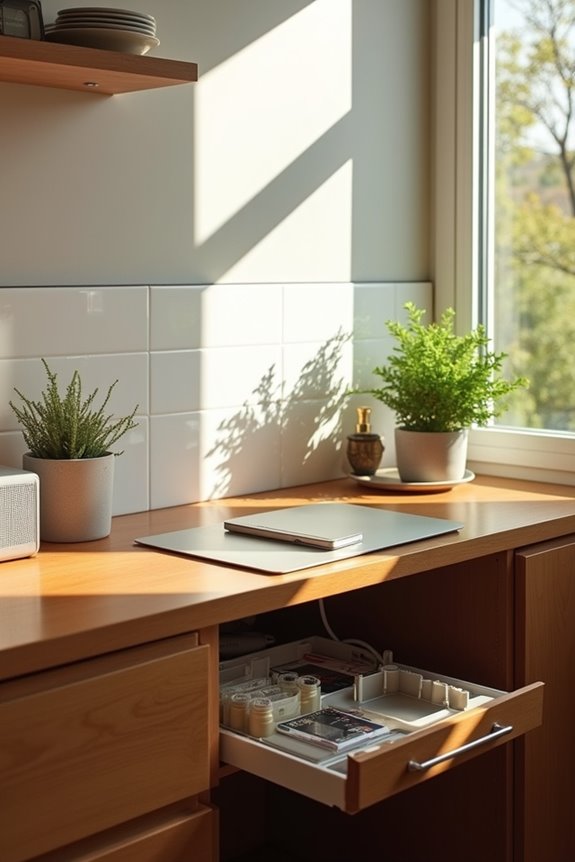 hidden storage keeps work hidden and accessible